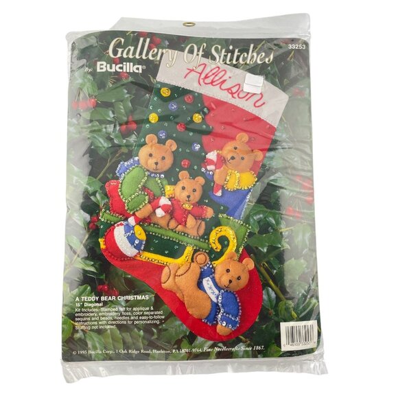 Bucilla Christmas Stocking Kit A Teddy Bear Christmas Kit 33253 Felt Applique - Picture 1 of 6